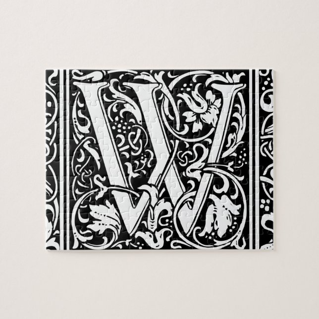 Letter W Medieval Monogram Vintage Initial Jigsaw Puzzle (Horizontal)