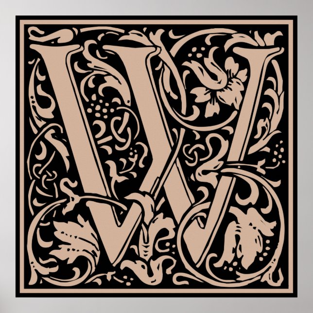 Letter W Medieval Monogram Vintage Initial Poster (Front)