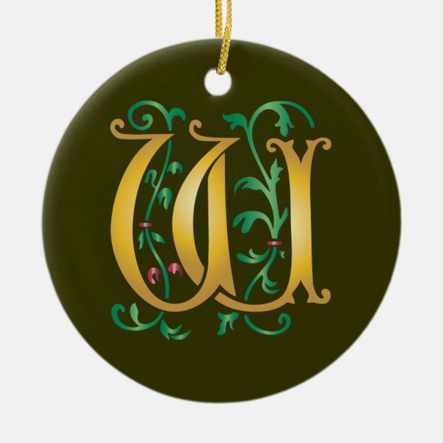 Letter W Monogram Ceramic Ornament (Front)