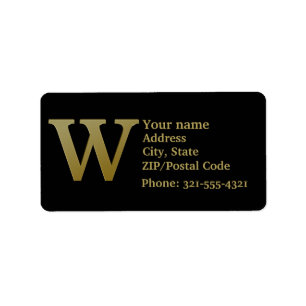 Letter W Monogram Gold Address Label