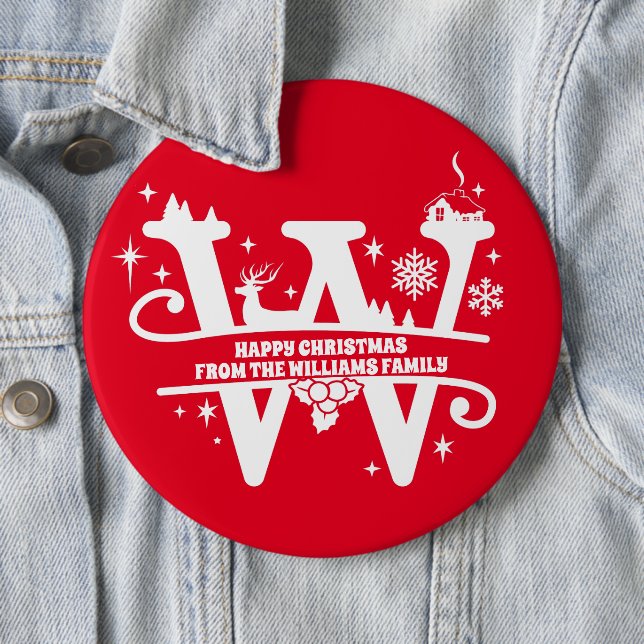 Letter W Monogram Initial Family Name Greeting  6 Inch Round Button (In Situ)