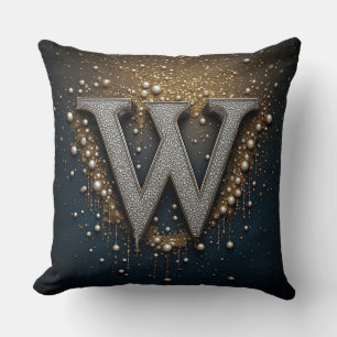 Letter W Monogram With Diamonds Pearls Throw Pillow