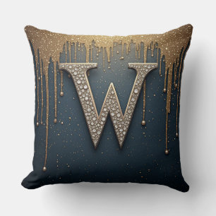 Letter W Monogram With Diamonds Pearls Throw Pillow
