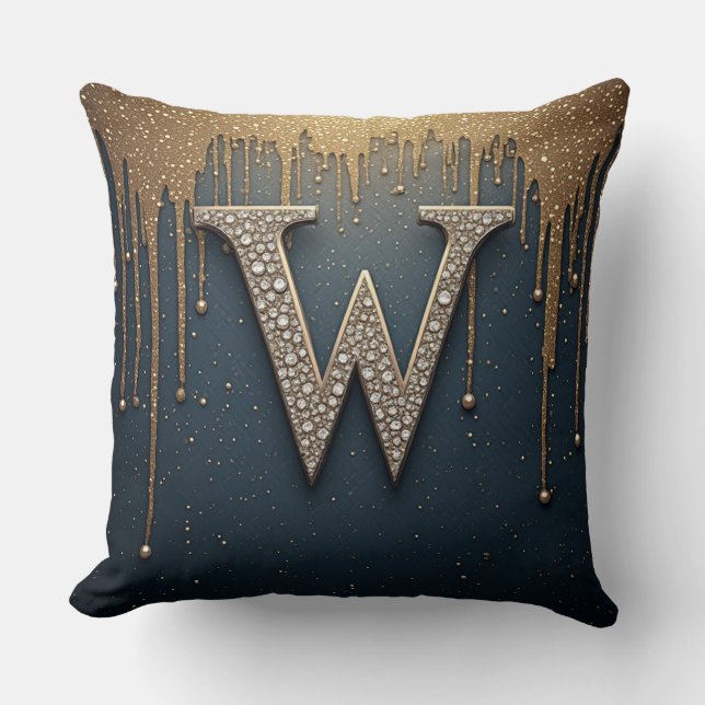 Letter W Monogram With Diamonds Pearls Throw Pillow (Front)