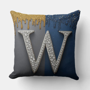 Letter W Monogram With Diamonds Pearls Throw Pillow