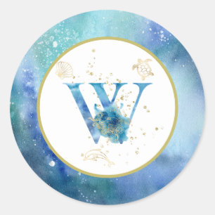 *~*  LETTER W  - Nautical Beach Envelope  Sticker