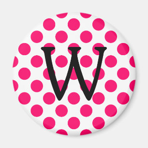 Letter W on White Pink Polka Dots Magnet