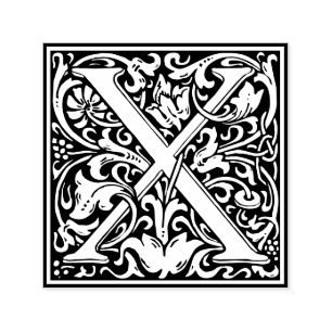 Letter X art nouveau black and white Tile Self-inking Stamp