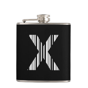 LETTER X BAR CODE First Initial Barcode Pattern Hip Flask