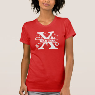 Letter X Christmas Monogram Initial Name Red   T-Shirt