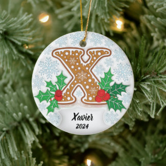 Letter X Custom name Monogram Christmas Ceramic Ornament