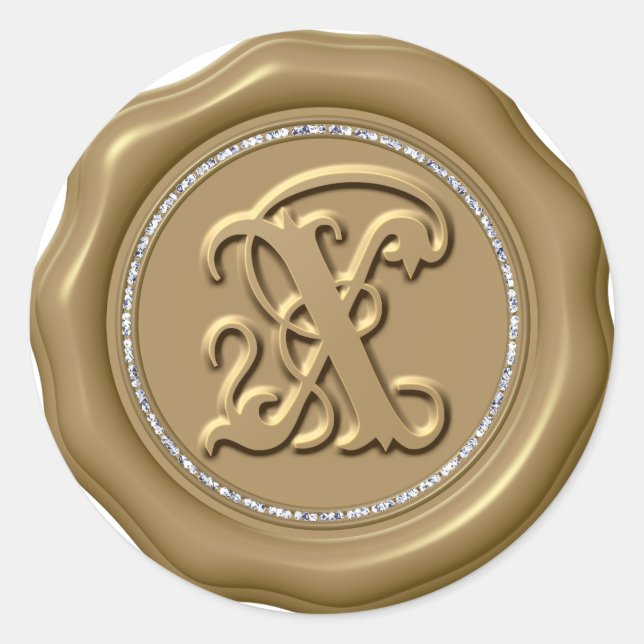 *~* Letter X Diamond Circle GOLD Wax Seal Stickers (Front)