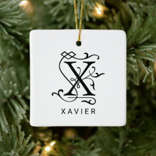 Letter X Elegant Monogram Christmas Ornament
