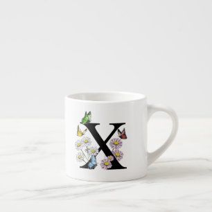 Letter X Floral Butterfly Monogram Initial     Espresso Cup