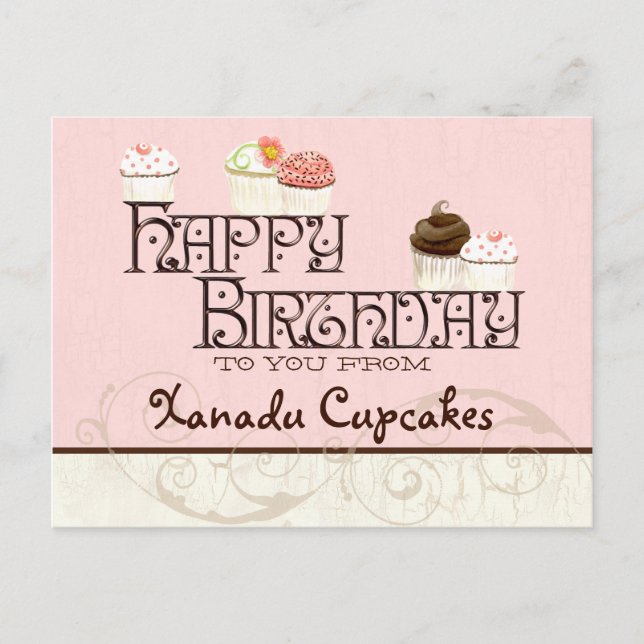 Letter X Happy Birthday Cupcake Business Postcard (Front)