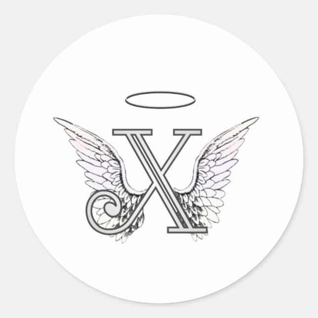Letter X Initial Monogram with Angel Wings & Halo Classic Round Sticker (Front)