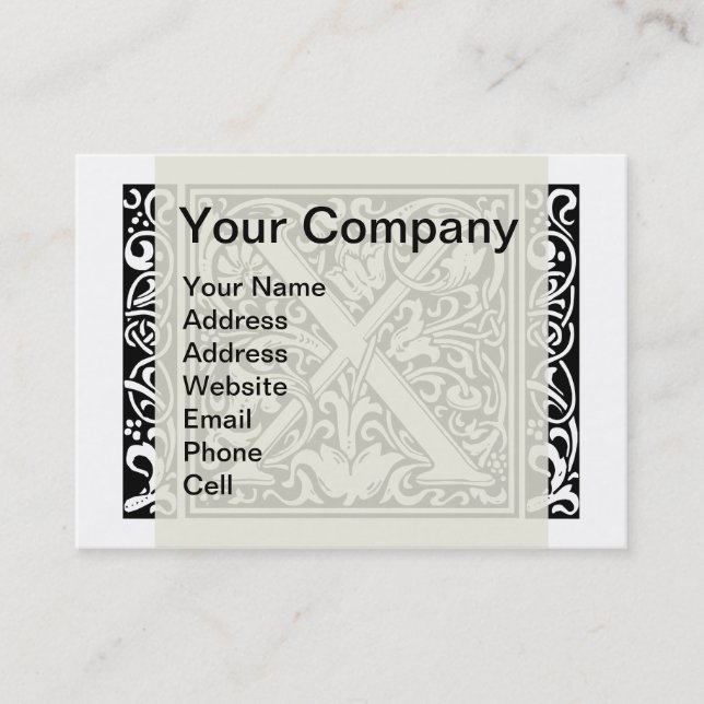 Letter X Medieval Monogram Art Nouveau Business Card (Front)