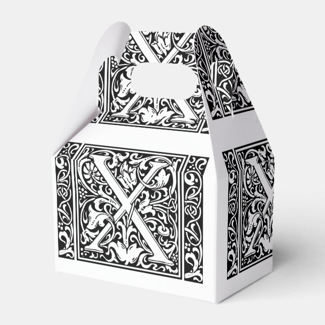 Letter X Medieval Monogram Art Nouveau Favor Box (Front Side)