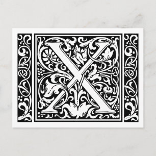 Letter X Medieval Monogram Art Nouveau Postcard
