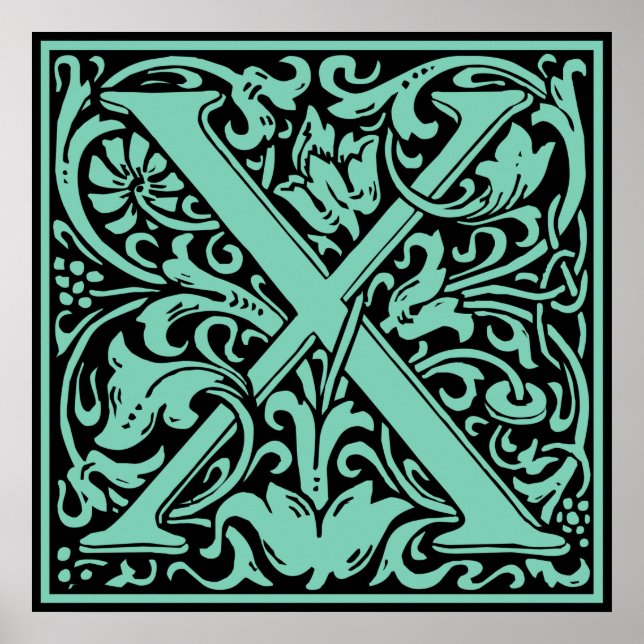 Letter X Medieval Monogram Art Nouveau Poster (Front)