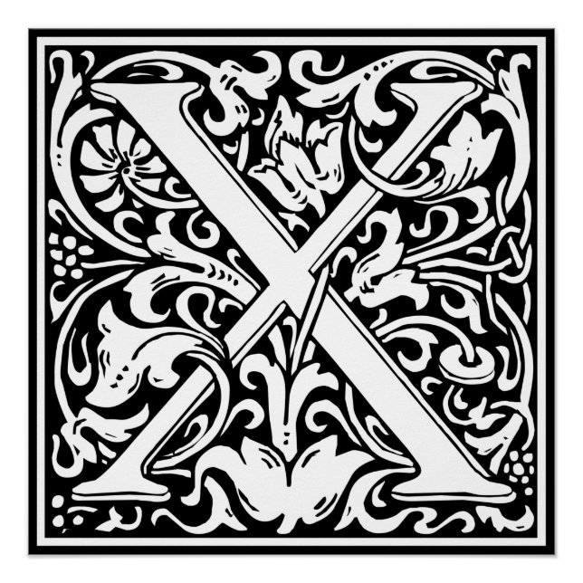 Letter X Medieval Monogram Art Nouveau Poster (Front)