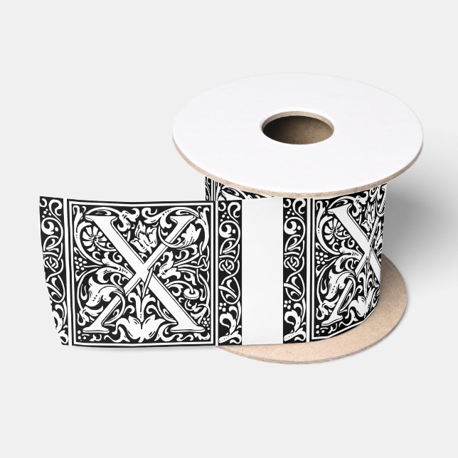Letter X Medieval Monogram Art Nouveau Satin Ribbon (Spool)