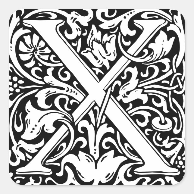 Letter X Medieval Monogram Art Nouveau Square Sticker (Front)