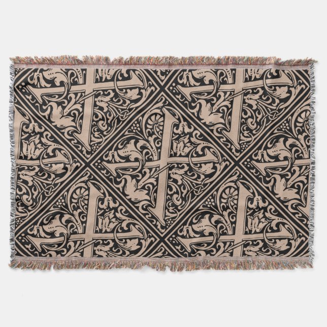 Letter X Medieval Monogram Art Nouveau Throw Blanket (Front)