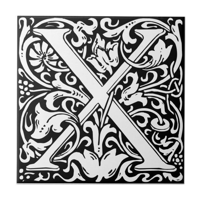 Letter X Medieval Monogram Art Nouveau Tile (Front)