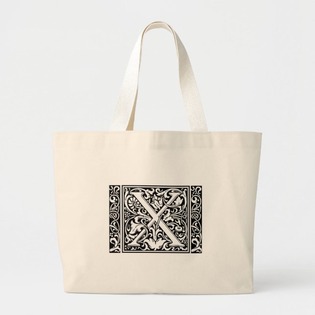 Letter X Medieval Monogram wide Large Tote Bag (Front)