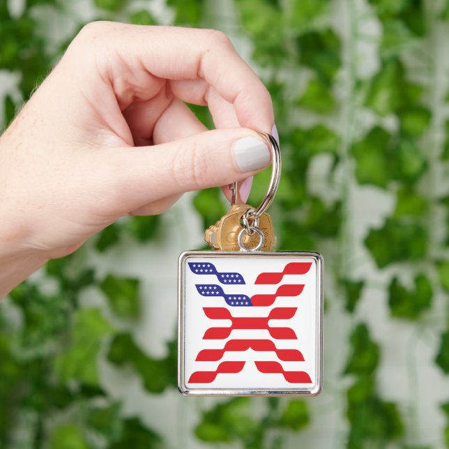 Letter X Monogram USA Flag Keychain (Hand)