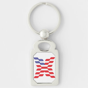 Letter X Monogram USA Flag Keychain