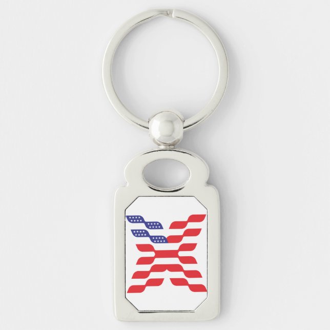 Letter X Monogram USA Flag Keychain (Front)