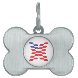 Letter X Monogram USA Flag Pet ID Tag
