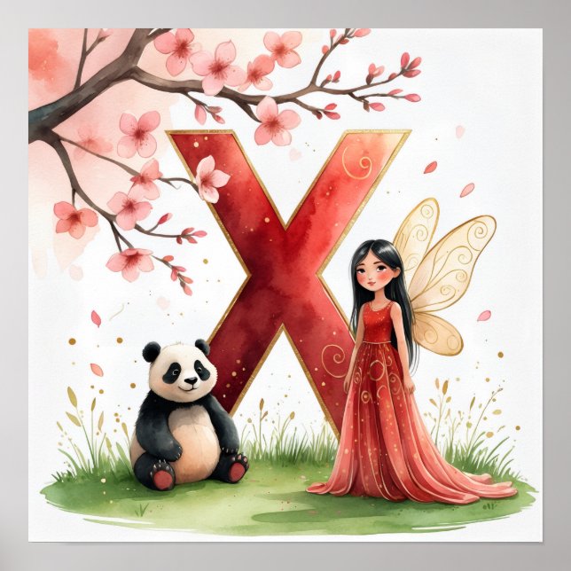 Letter X Panda Fairy Poster - Chinese Alphabet Art (Front)