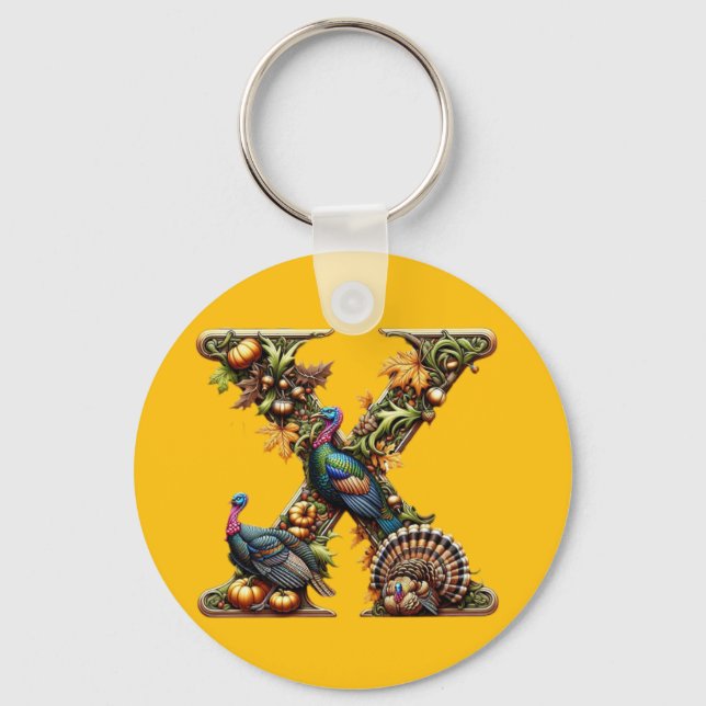 Letter X Thanksgiving turkey style  Keychain (Front)
