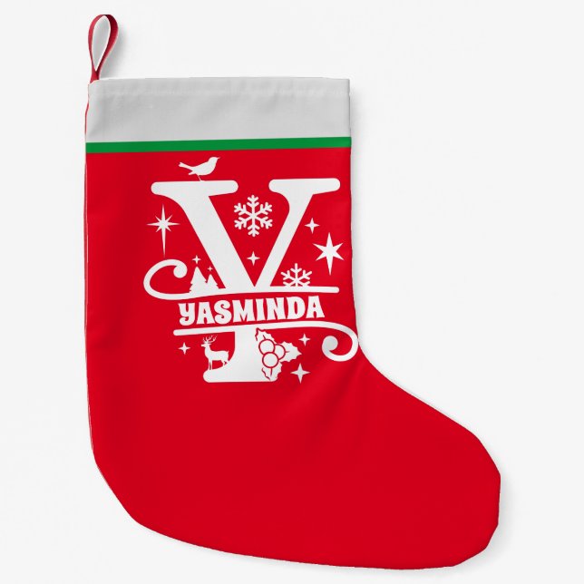 Letter Y Christmas Monogram Initial Name Red White Small Christmas Stocking (Front)