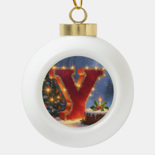 Letter Y Christmas Yule Personalized Initial Ceramic Ball Christmas Ornament
