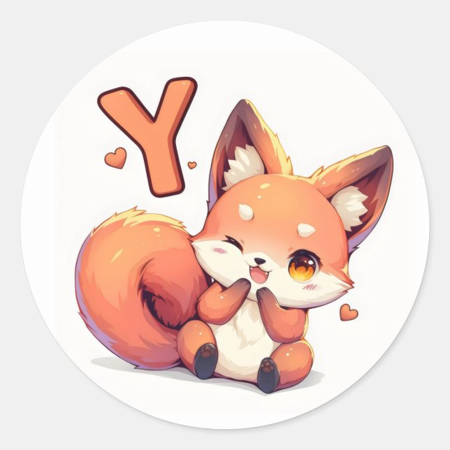 Letter Y Cute Fox Anime Classic Round Sticker (Front)