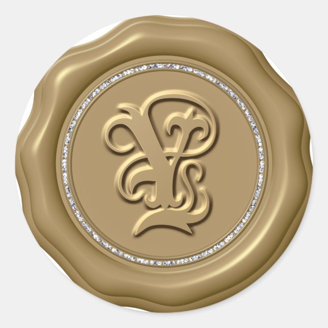 *~* Letter Y Diamond Circle GOLD Wax Seal Stickers (Front)