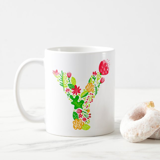 Letter y in Flowers Coffee Mug (With Donut)