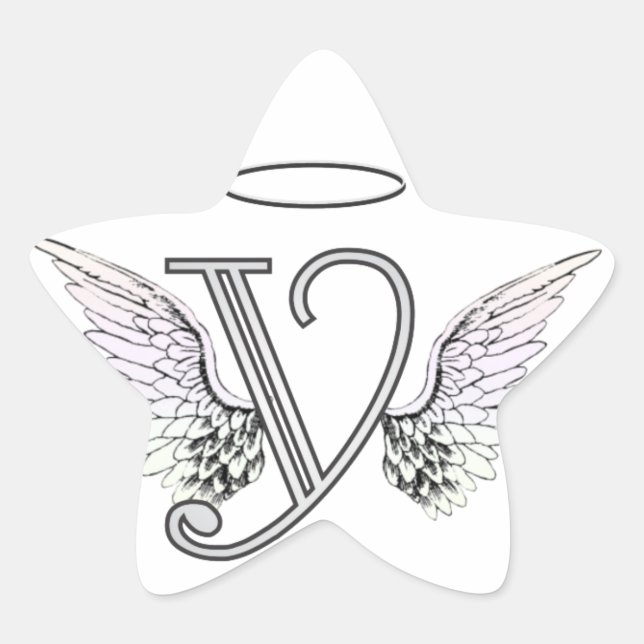 Letter Y Initial Monogram with Angel Wings & Halo Star Sticker (Front)