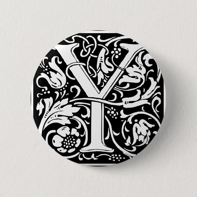 Letter Y Medieval Monogram Art Nouveau 2 Inch Round Button (Front)