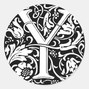 Letter Y Medieval Monogram Art Nouveau Classic Round Sticker