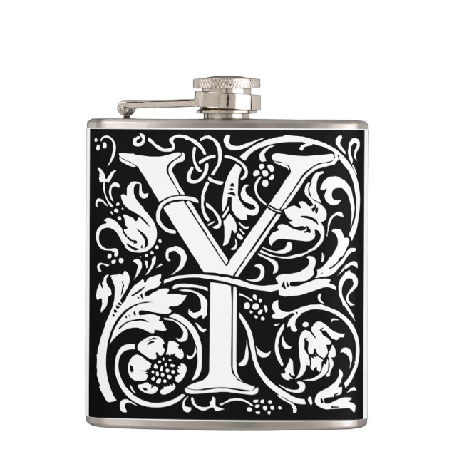 Letter Y Medieval Monogram Art Nouveau Hip Flask (Front)