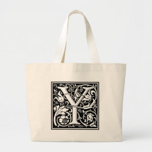 Letter Y Medieval Monogram Art Nouveau Large Tote Bag