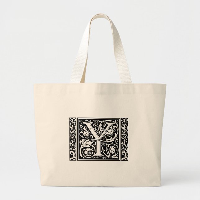 Letter Y Medieval Monogram Art Nouveau Large Tote Bag (Front)