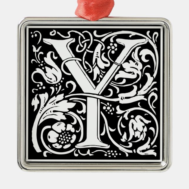 Letter Y Medieval Monogram Art Nouveau Metal Ornament (Front)