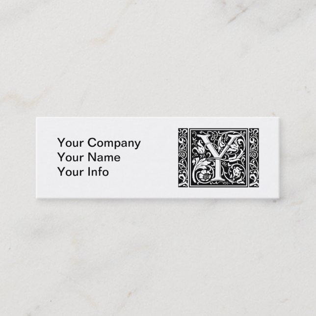 Letter Y Medieval Monogram Art Nouveau Mini Business Card (Front)
