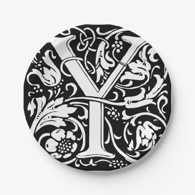 Letter Y Medieval Monogram Art Nouveau Paper Plate (Front)